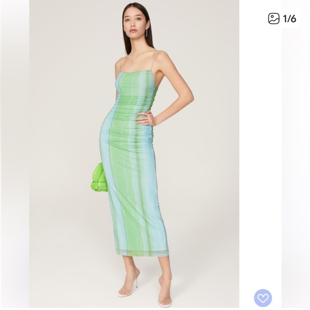 Significant Other Green and Blue Mesh Striped Dress